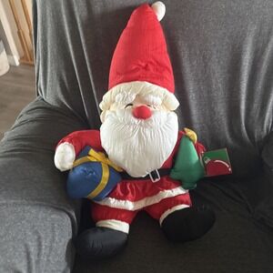 VTG 90's Puffy Nylon Parachute Santa Claus Christmas‎ Plush Decoration 20" Korea